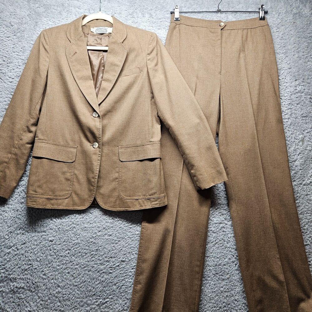 The Villager Womens Brown Suit Set Size 8 Vintage Neutral Pants Blazer
